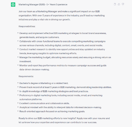 ChatGPT answer for Crafting Effective Job Descriptions