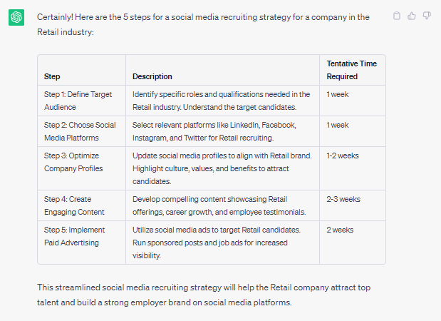 ChatGPT prompt for Building a Social Media Recruiting Strategy