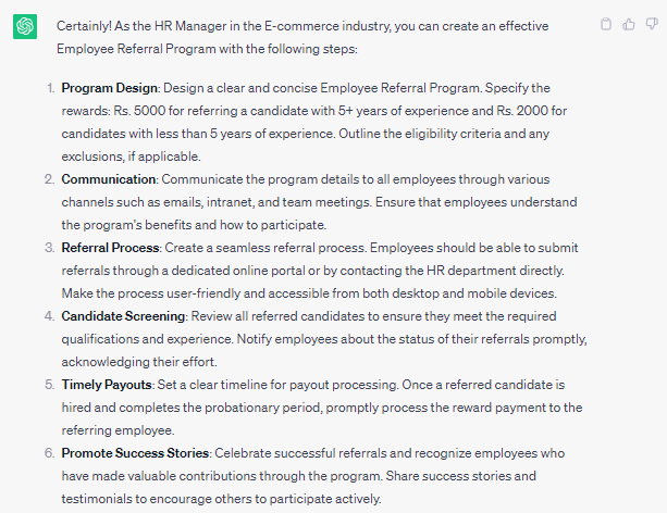 ChatGPT prompt for Creating an Employee Referral Program